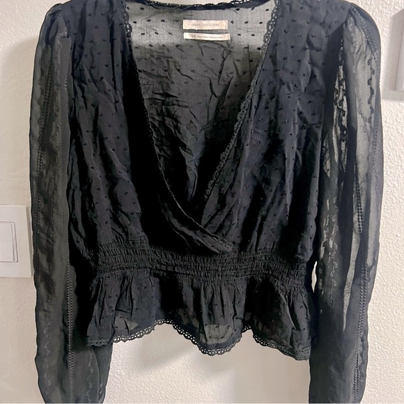 Urban Outfitters Sheer Boho Crop Blouse Women’s Size Medium Balloon Long Sleeves - Picture 2 of 13